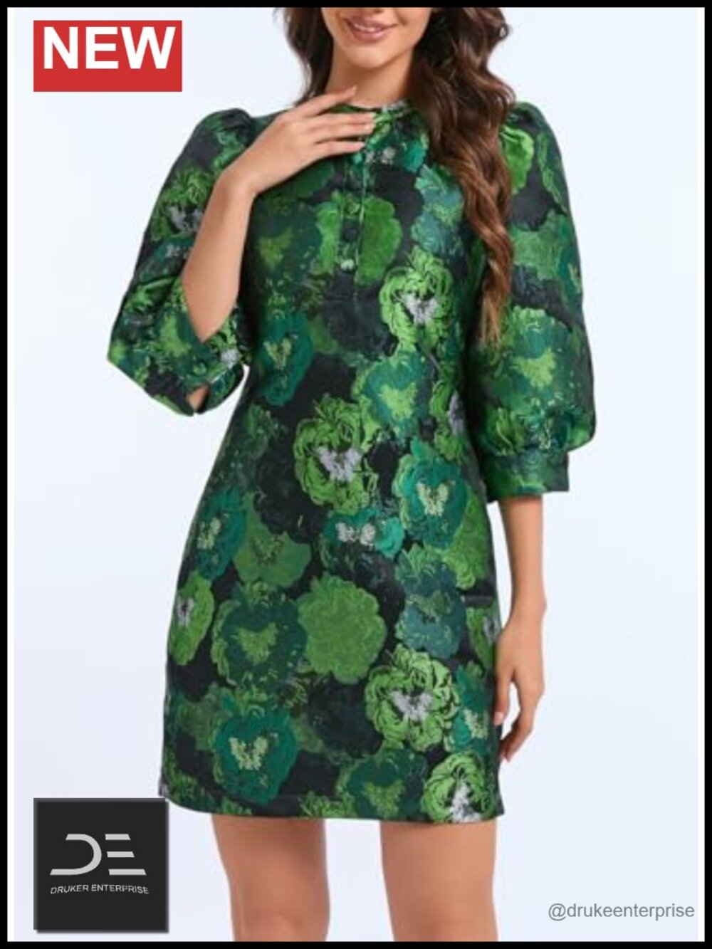 Floral Jacquard Mini Shift Dress 3/4 Sleeve Cocktail Party - Picture 4 of 6